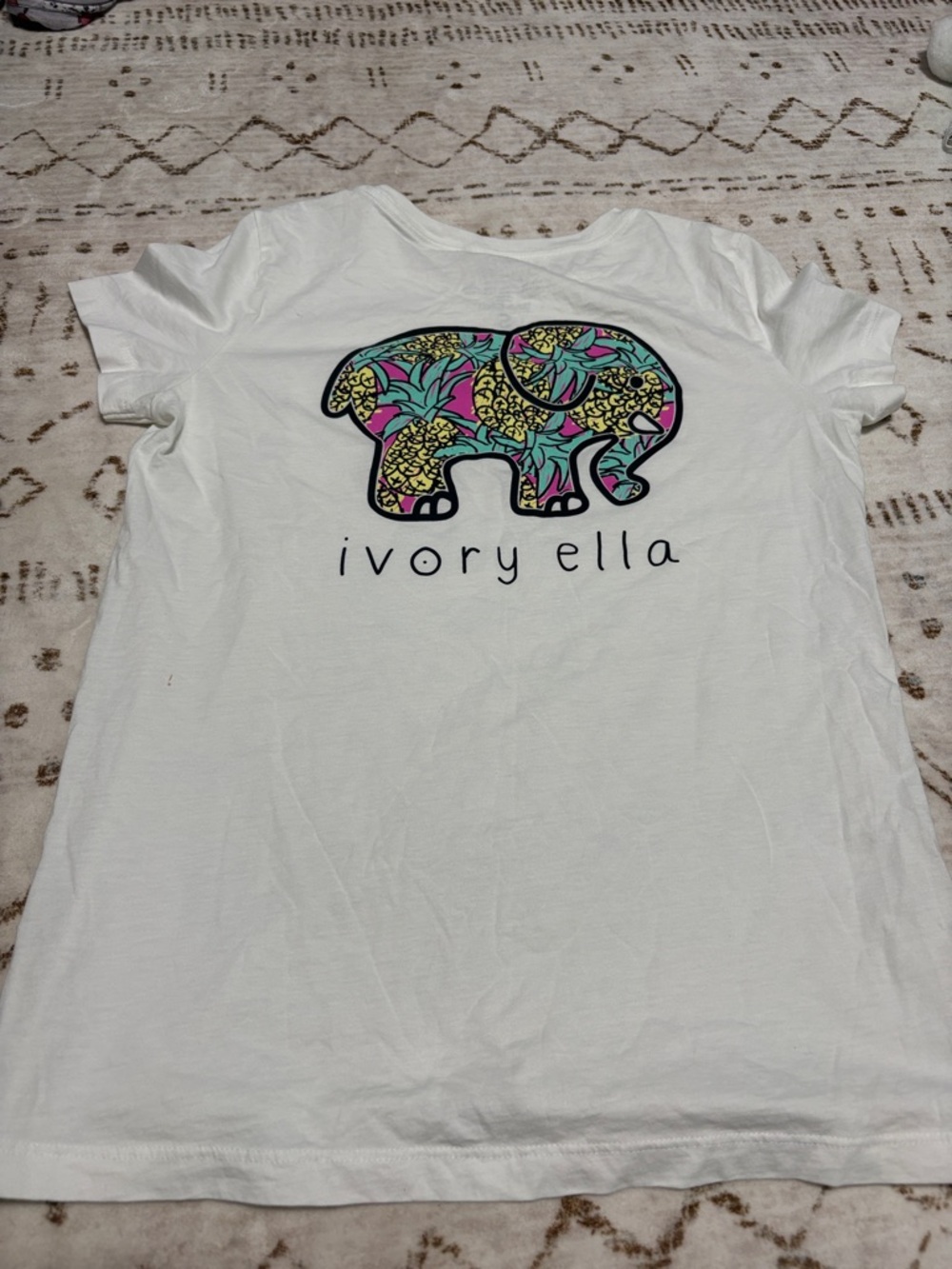 ivory ella White Tee with Colorful Pineapple Elephant Graphic